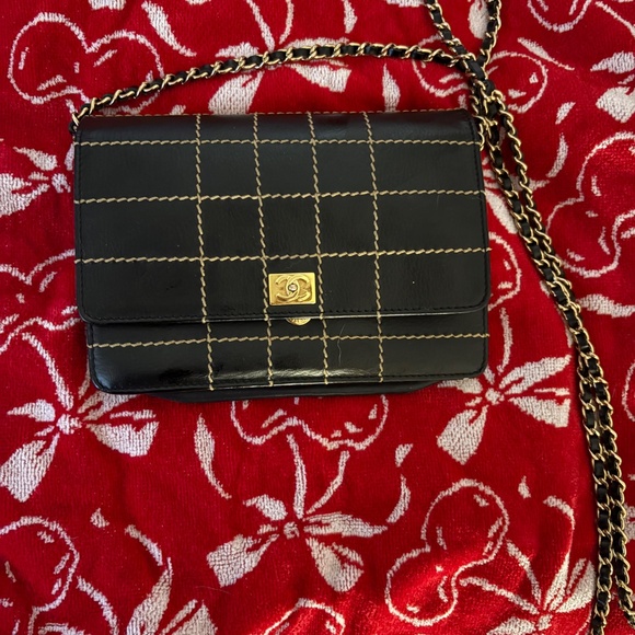 Chanel Calfskin Stitched Quilted Wallet On Chain Bag Purse Black - Picture 2 of 8